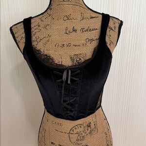 Victoria's Secret Dream Angel Black Velvet Lace-Up Corset Top